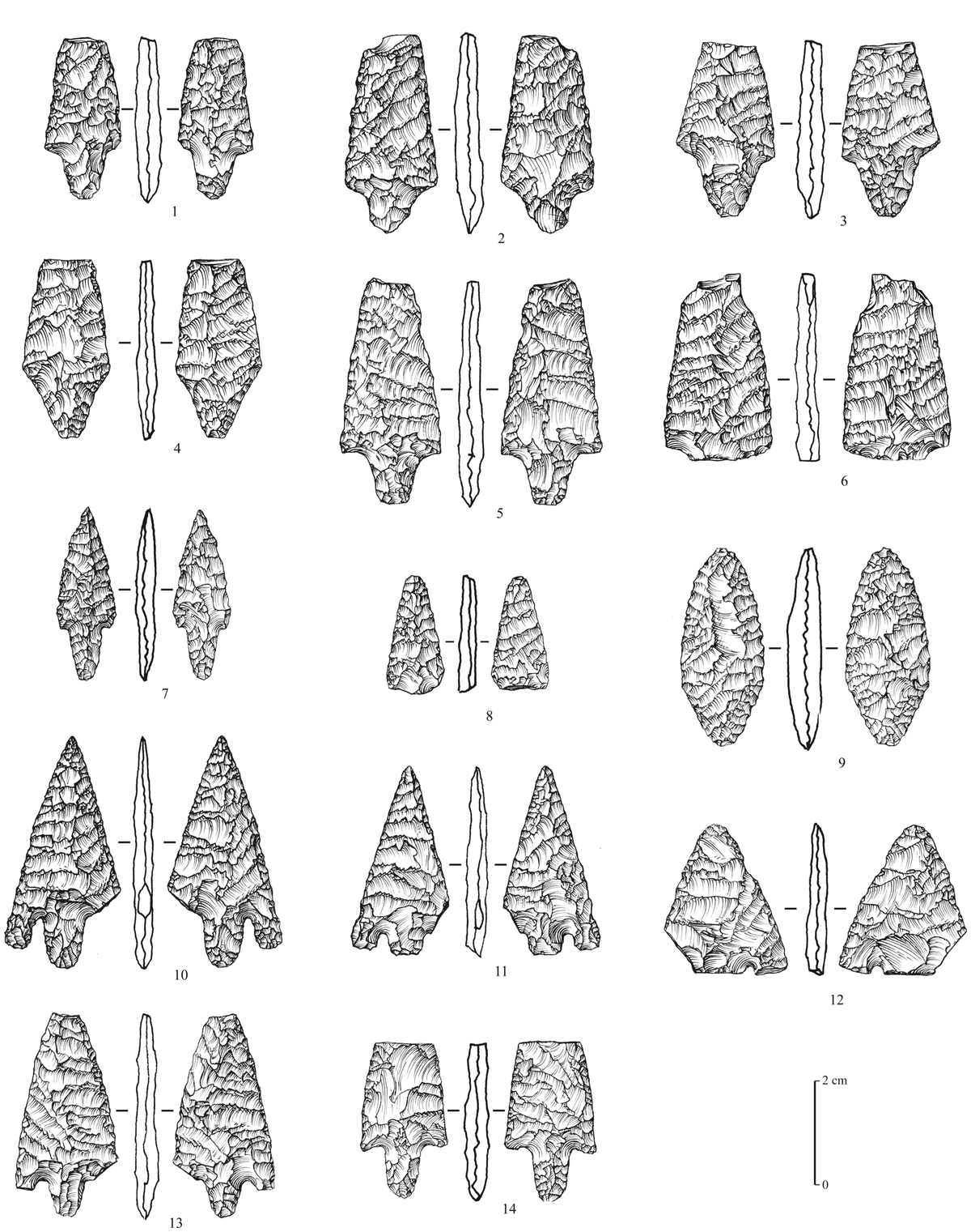 Mundafan — Figure 10. Neolithic arrowheads from Mundafan, in chert (sites MDF-12, 20, 21).png
