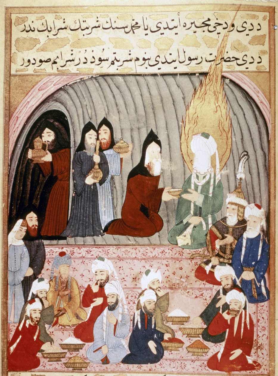Tomb of Prophet Muhammad PBUH — Christian monks serving a meal to Muhammad during his trip to Syria.jpg